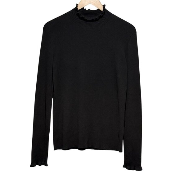 Who What Wear Black Slim Turtle Neck Ruffled Long Sleeved Sweater Womens Large - Picture 3 of 10